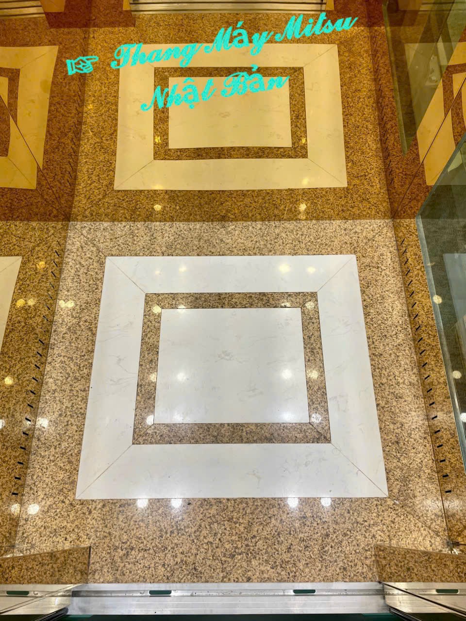 Thang máy lồng kính Mitsu Japan - Inox vàng gương